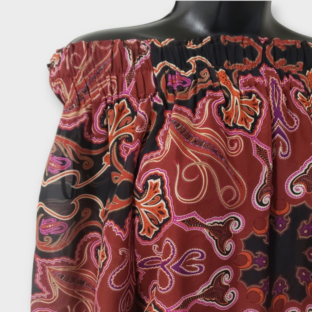 Rachel Zoe Silk Off Shoulder Blouse Paisley Flare Top Sz‎ 2 Whimsigoth Fairycore - Picture 4 of 15